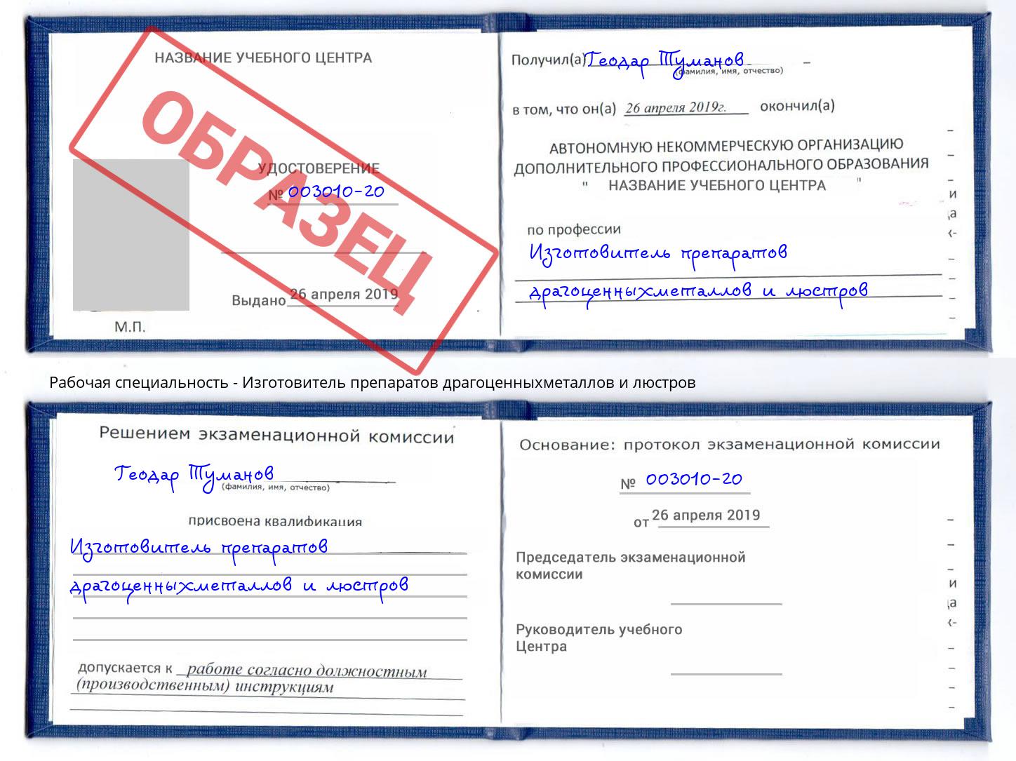 Изготовитель препаратов драгоценныхметаллов и люстров Губкин