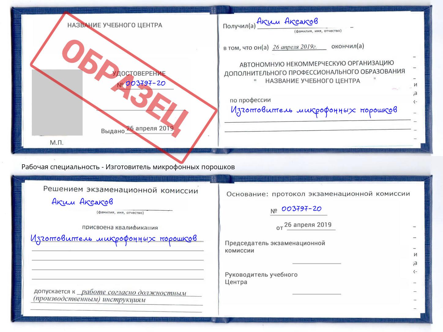 Изготовитель микрофонных порошков Губкин
