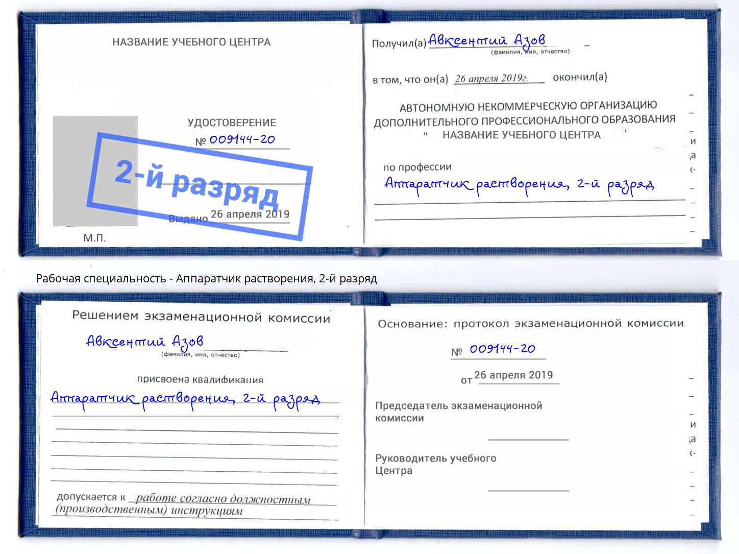 корочка 2-й разряд Аппаратчик растворения Губкин