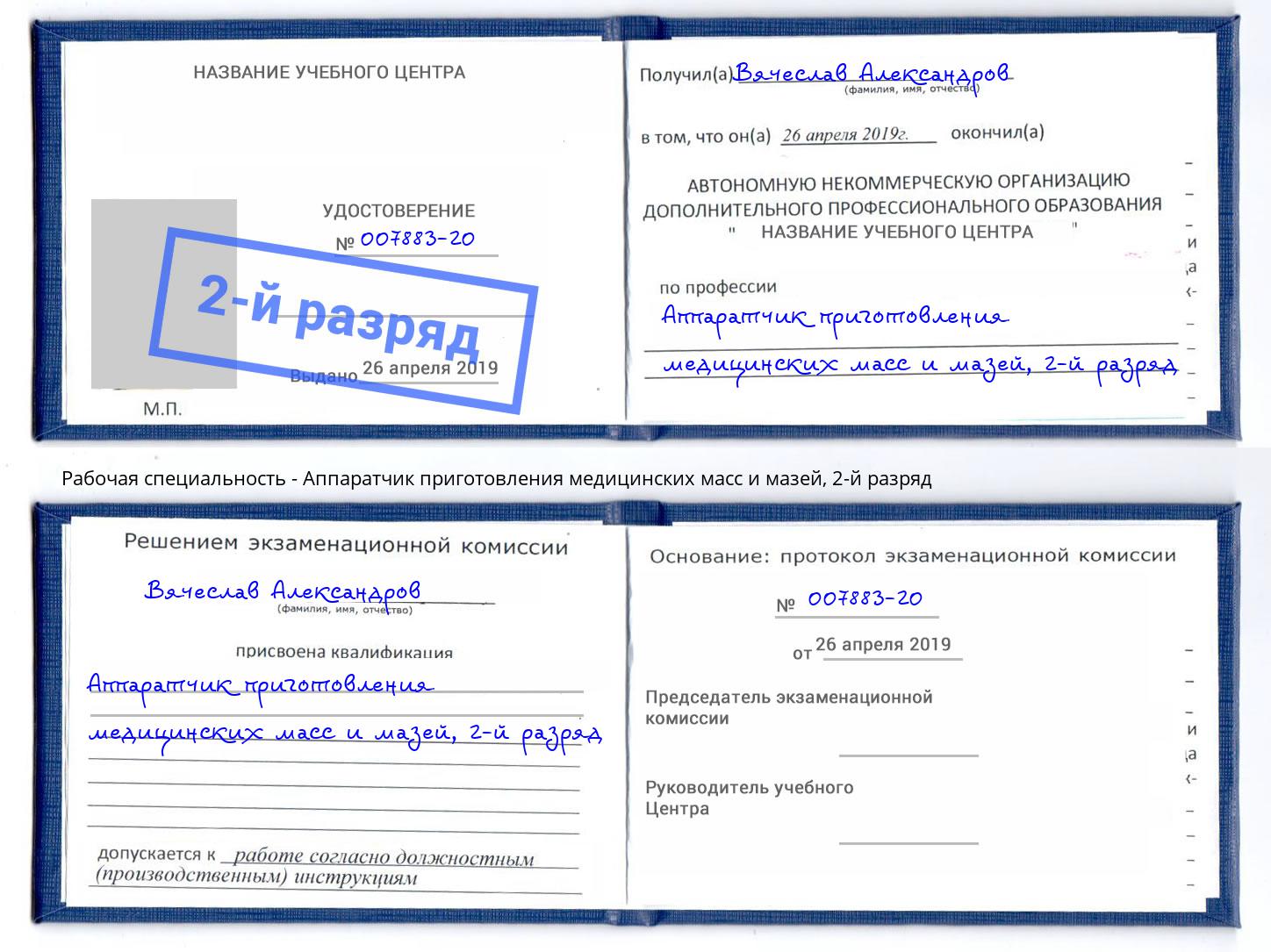 корочка 2-й разряд Аппаратчик приготовления медицинских масс и мазей Губкин