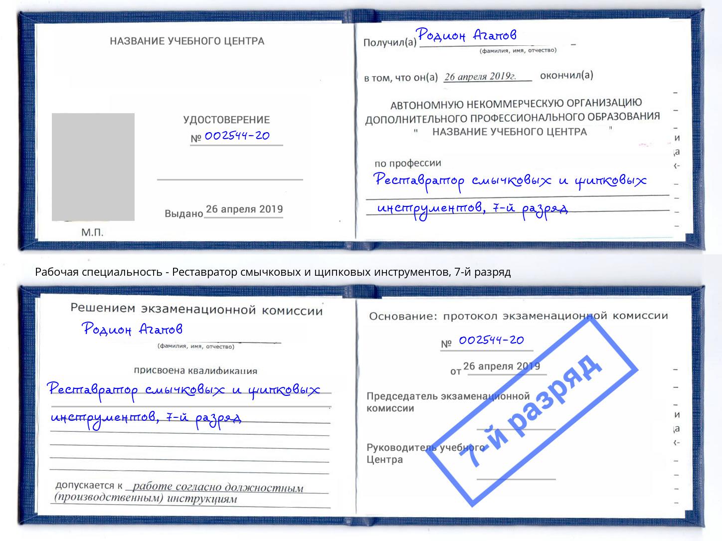 корочка 7-й разряд Реставратор смычковых и щипковых инструментов Губкин