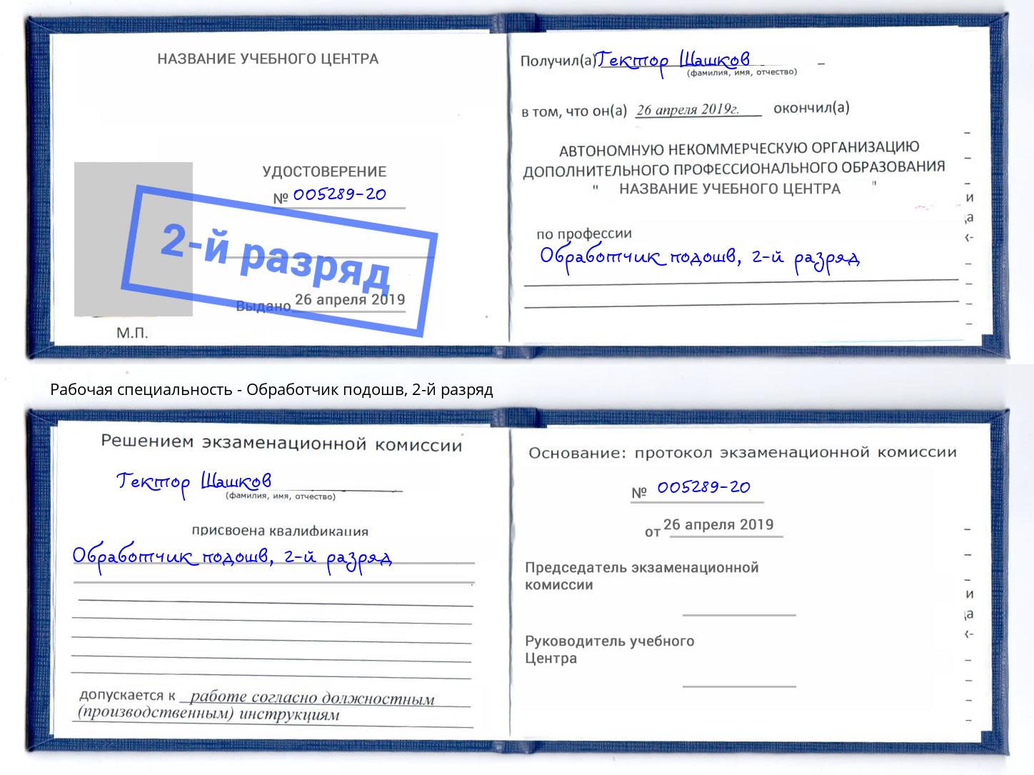корочка 2-й разряд Обработчик подошв Губкин