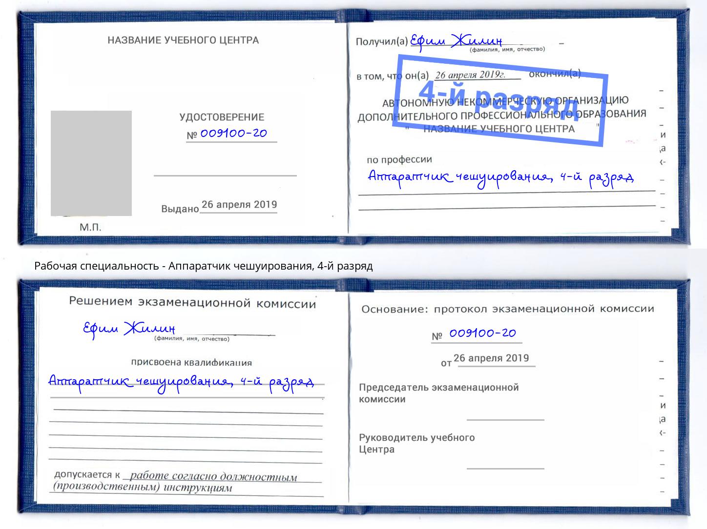 корочка 4-й разряд Аппаратчик чешуирования Губкин