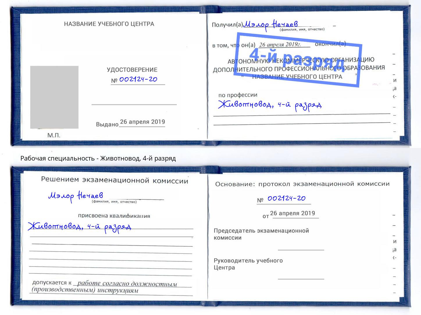 корочка 4-й разряд Животновод Губкин