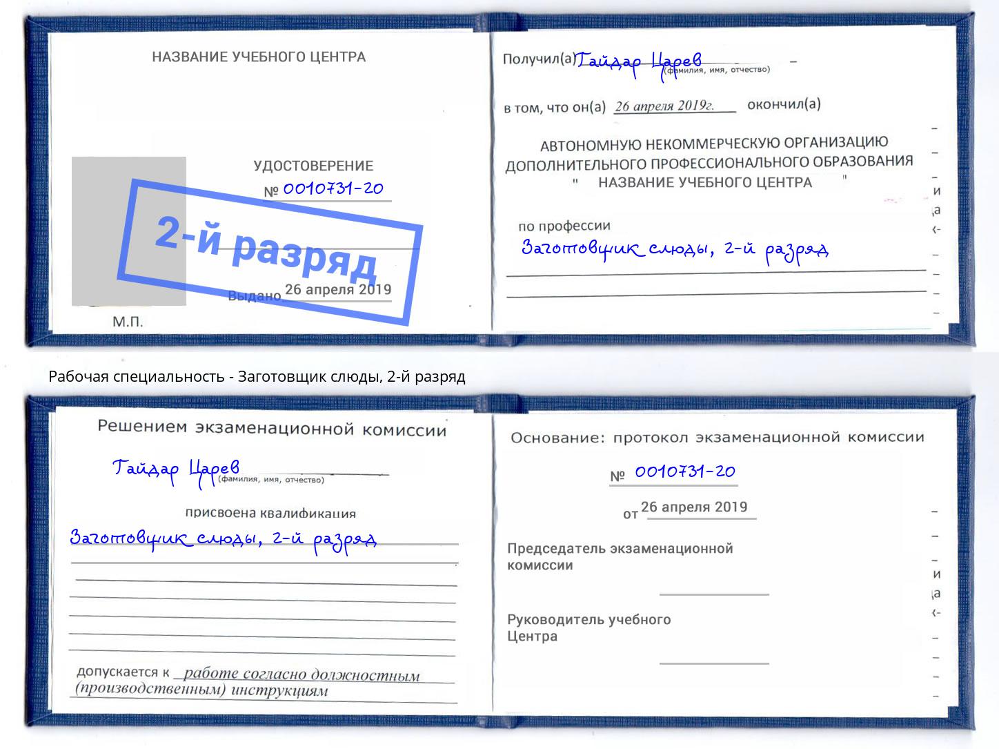 корочка 2-й разряд Заготовщик слюды Губкин