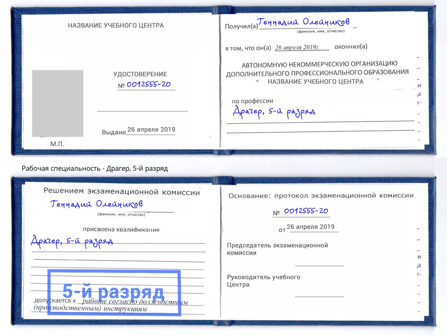 корочка 5-й разряд Драгер Губкин