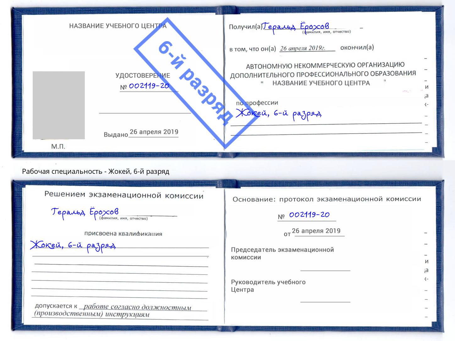 корочка 6-й разряд Жокей Губкин