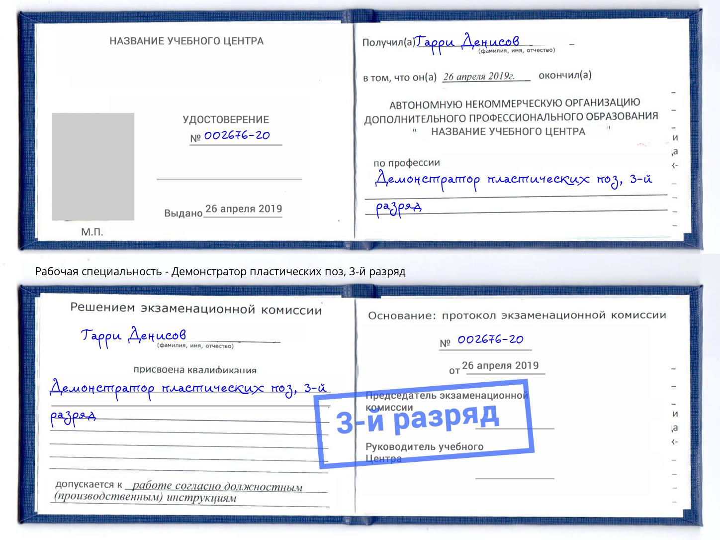 корочка 3-й разряд Демонстратор пластических поз Губкин