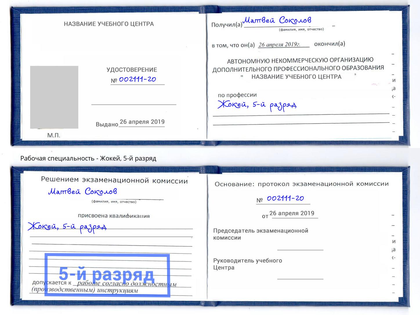 корочка 5-й разряд Жокей Губкин