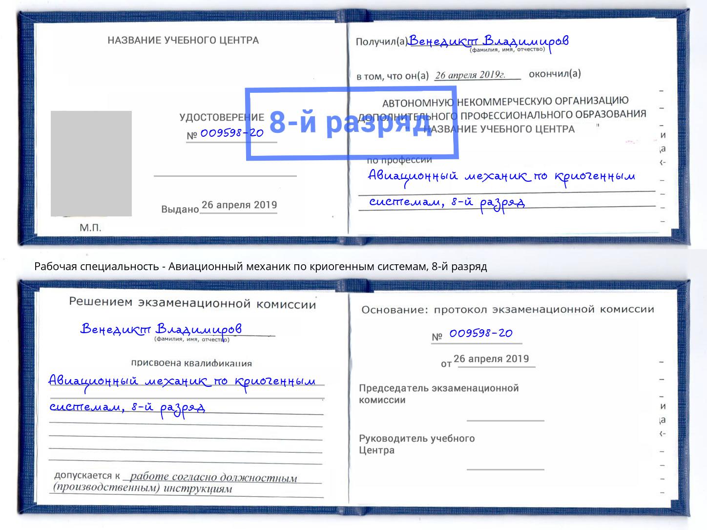 корочка 8-й разряд Авиационный механик по криогенным системам Губкин