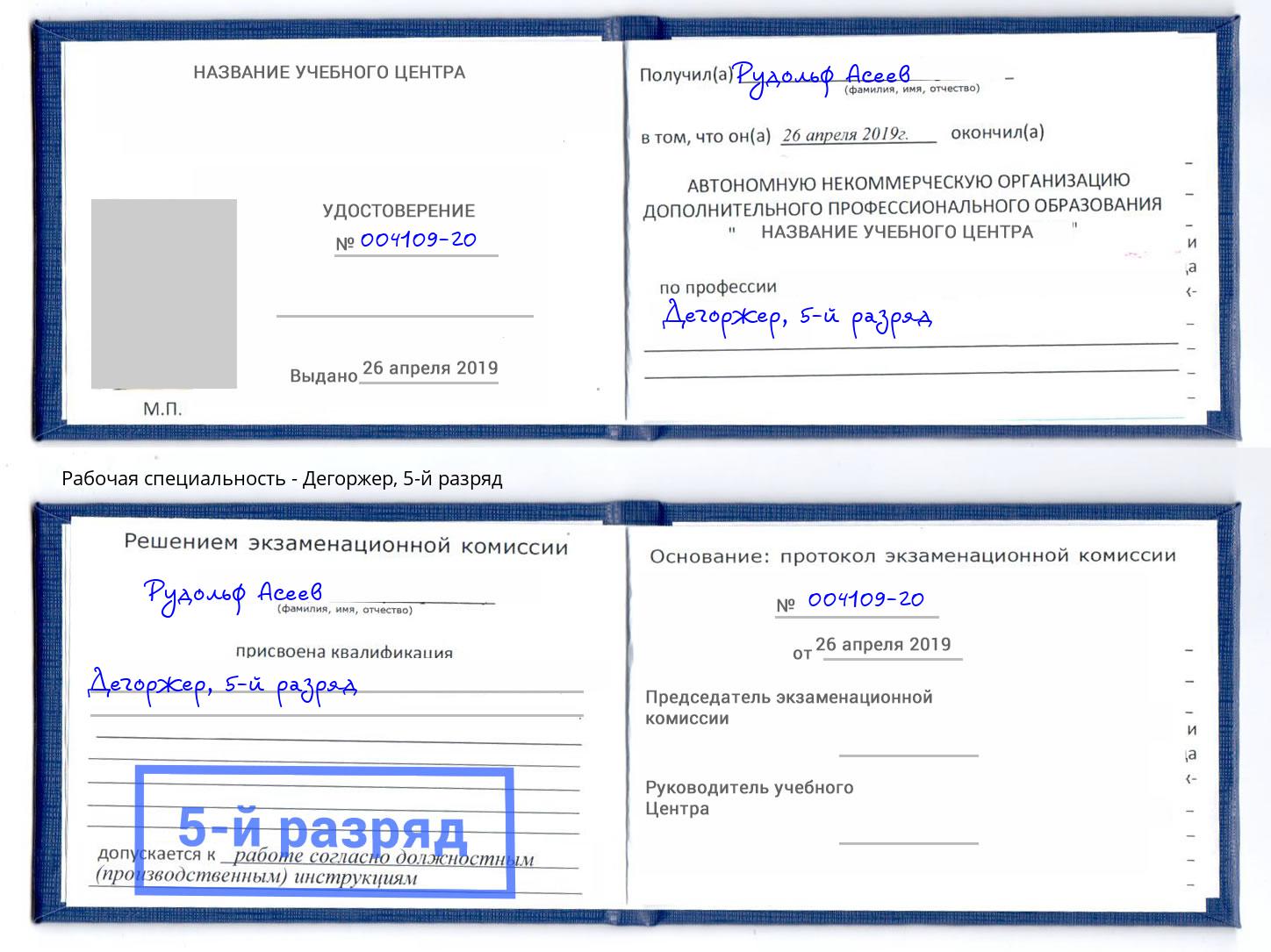 корочка 5-й разряд Дегоржер Губкин