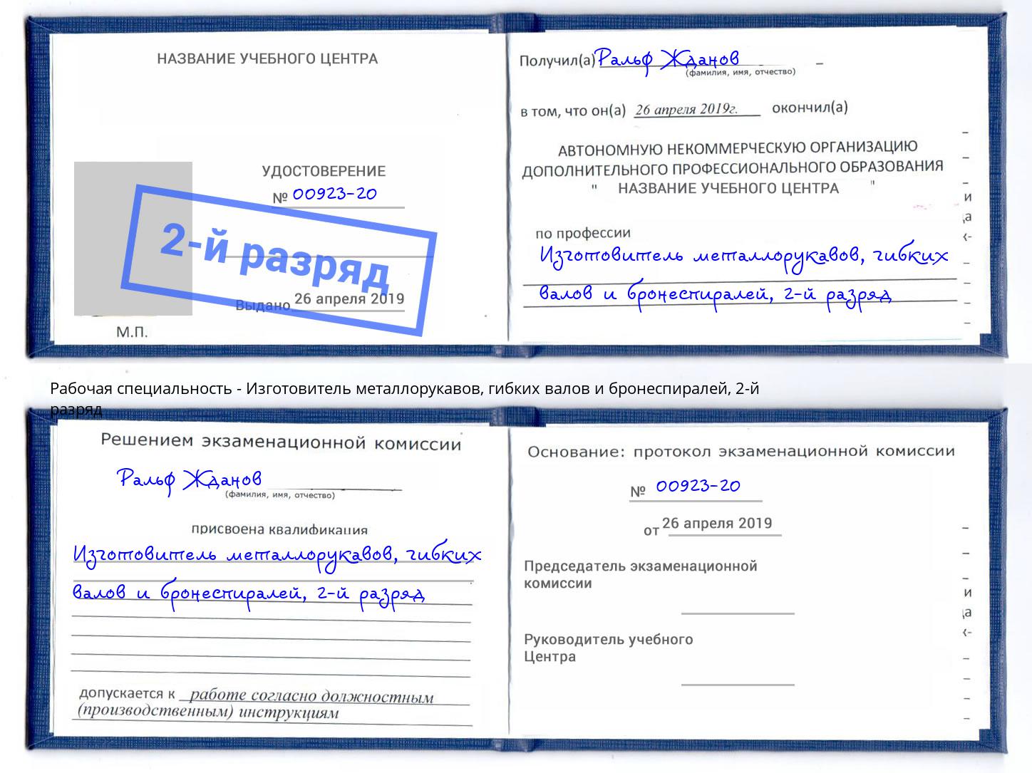 корочка 2-й разряд Изготовитель металлорукавов, гибких валов и бронеспиралей Губкин